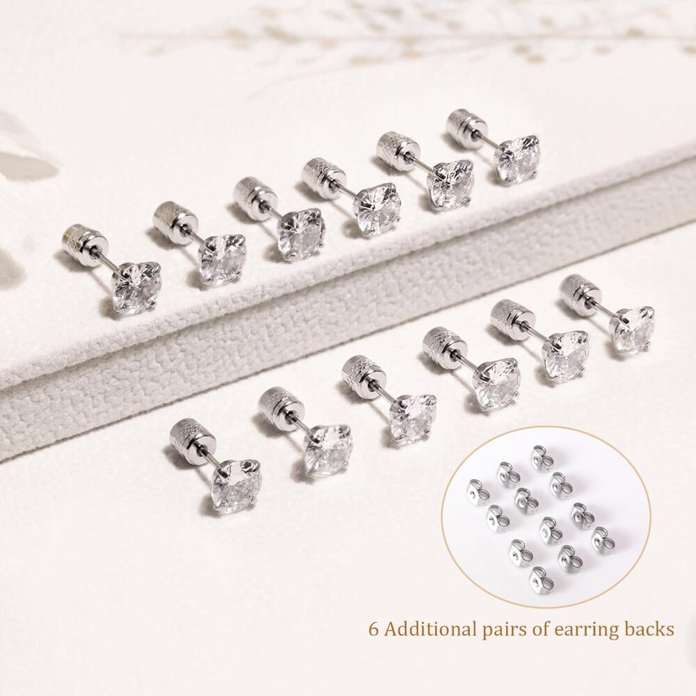 Threadless Flat Back Stud Earrings, 6 Pairs Titan… - image 4